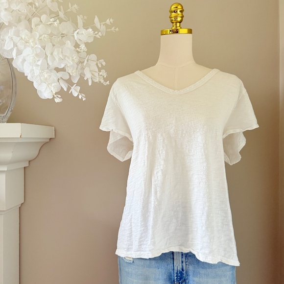 Dylan V-Neck Cotton Slub Tee in White, Sz XL - Picture 4 of 11